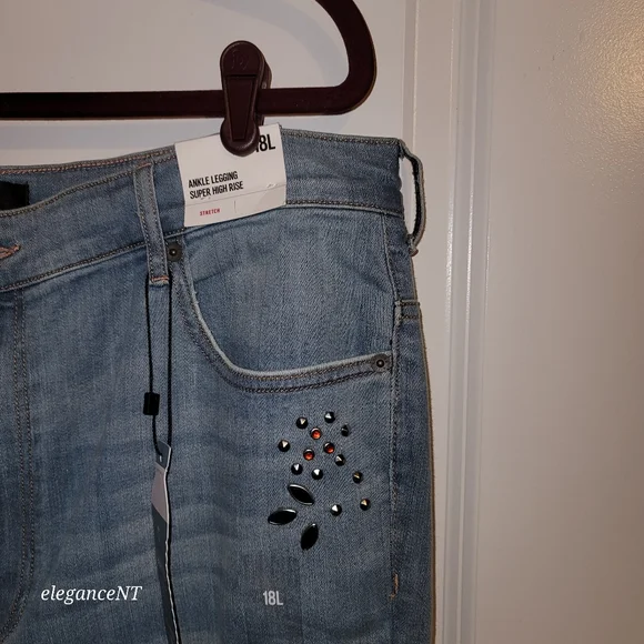 Express Light Blue wash Stretch Ankle legging Super High rise Jeans Sz: 18 L NWT - Picture 2 of 11